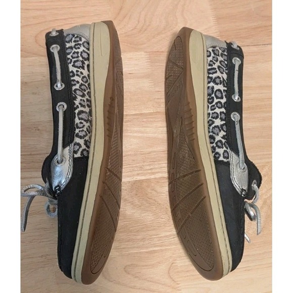 Sperry Top-Sider 9.5M Firefish Boat Shoes Cheetah Sparkle Metallic Black Deck - Picture 2 of 11